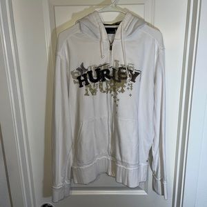 Hurley sweatshirt Full zip front hoodie White/brown size medium